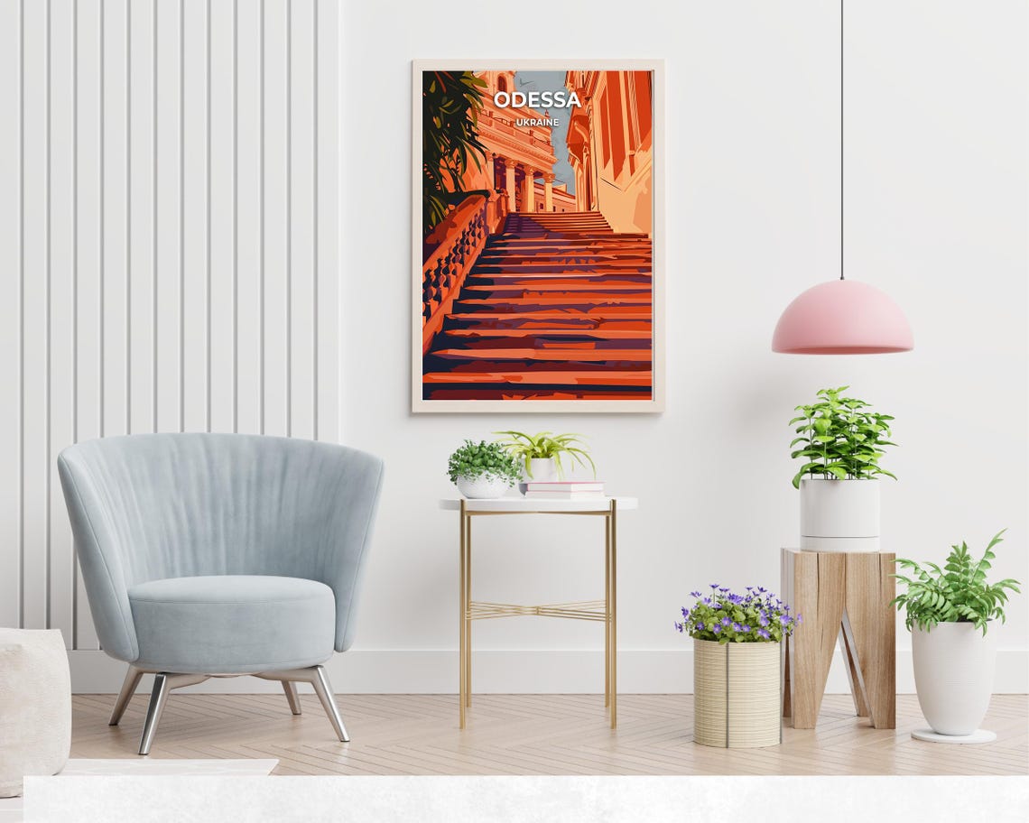 Odessa Ukraine Grand Staircase Red Sunset Historic Scene Poster - Image 2