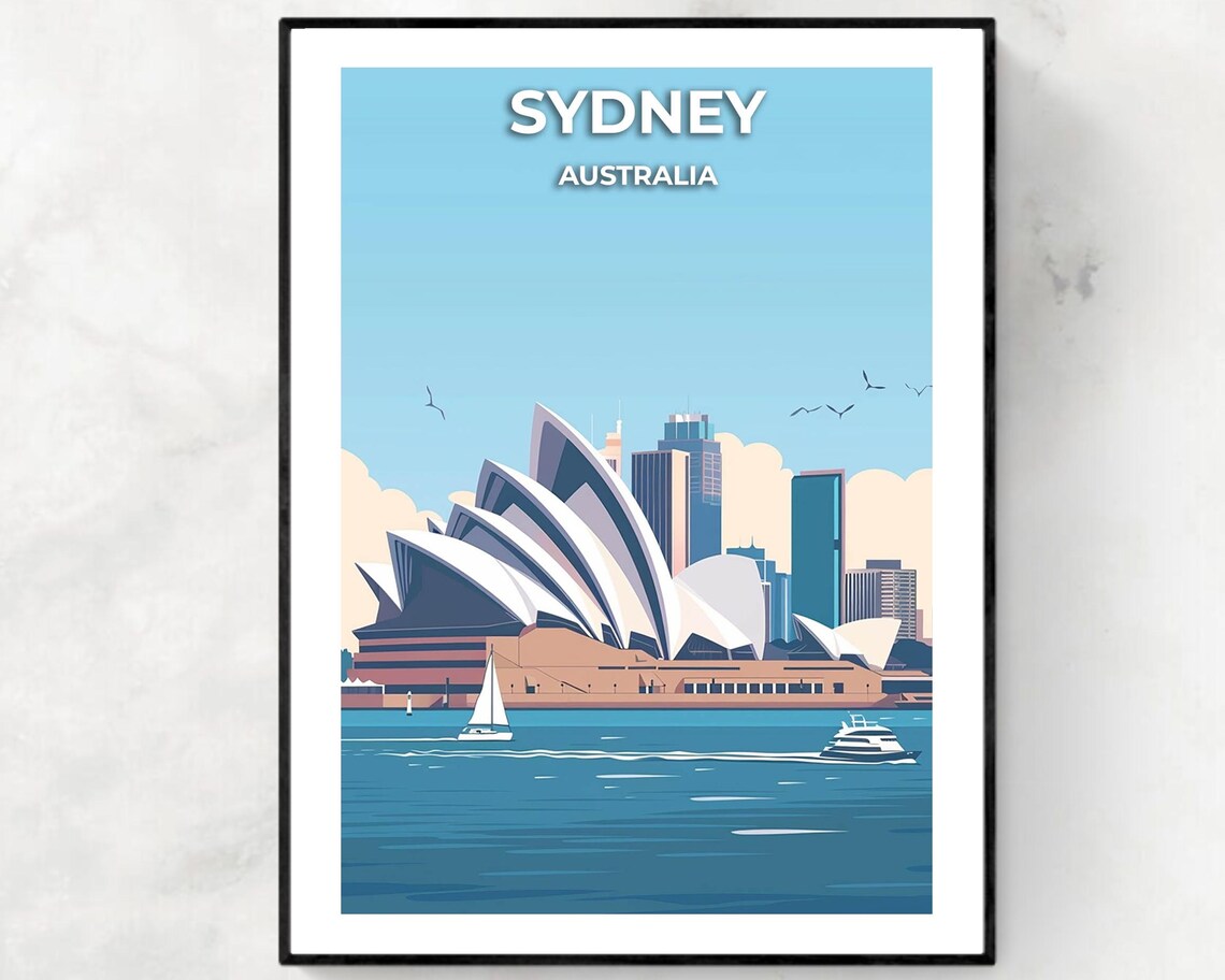 Sydney Opera House Bright Daytime Harbour Sailboats Travel Poster