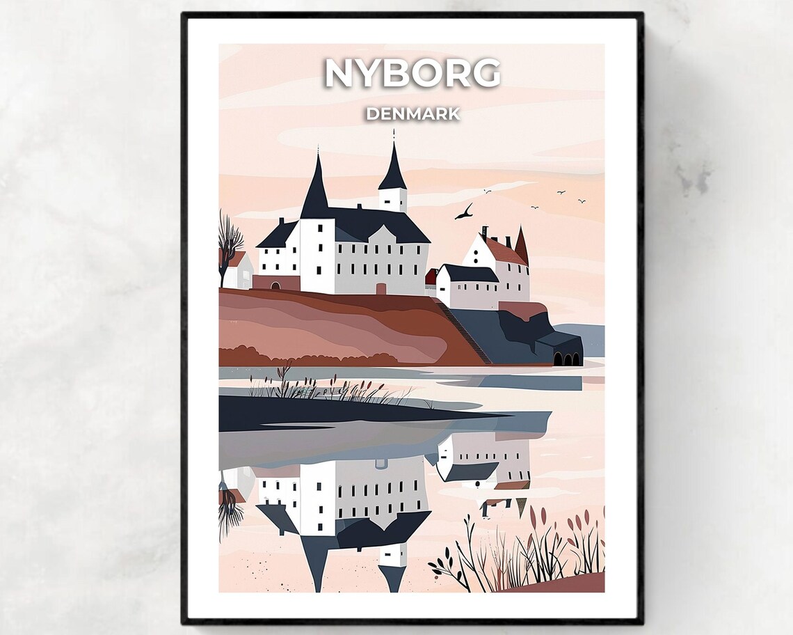 Nyborg Castle Travel Poster, Nyborg Denmark City Print