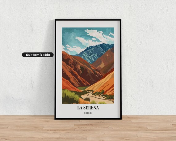 La Serena Chile Red Desert Canyon Valley Road Scenic Travel Poster