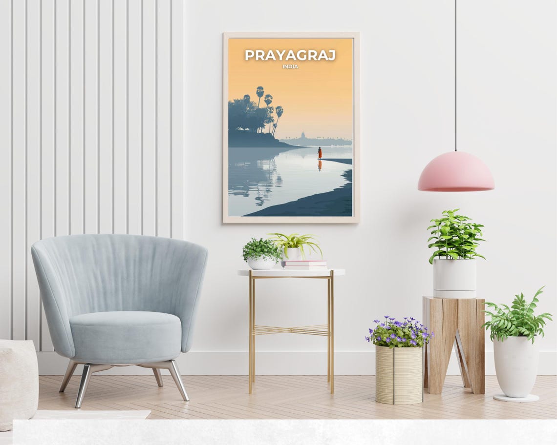 Prayagraj River Dawn Riverside Silhouette Walker Travel Poster - Image 2
