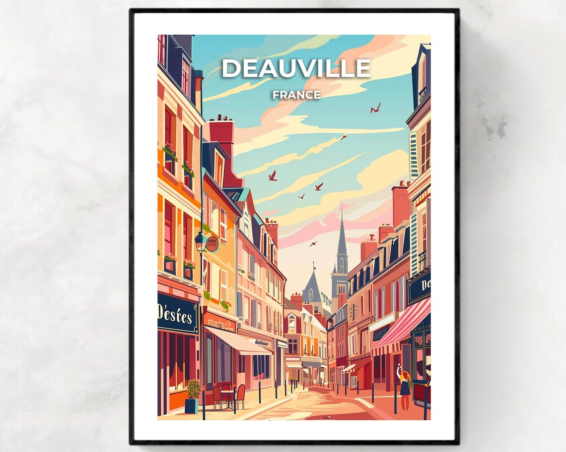 Deauville France Charming Old Street Vintage Travel Art Poster