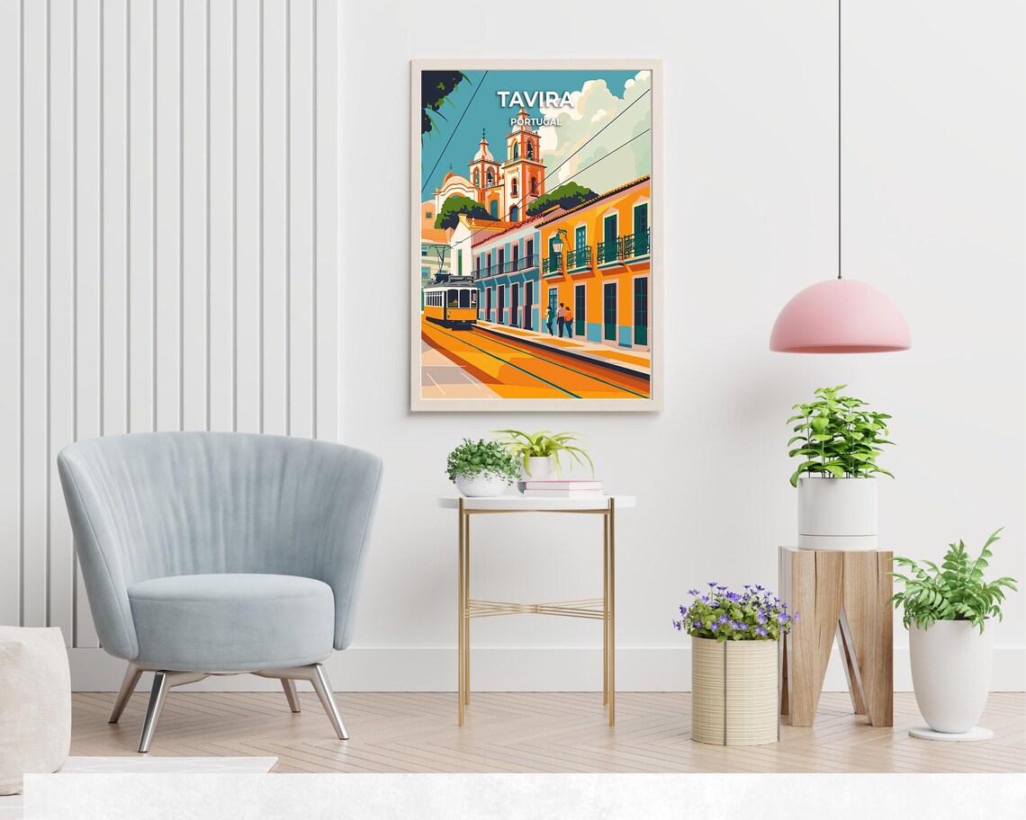 Tavira Old Town Street With Tram and Church Towers Portugal Poster - Image 2
