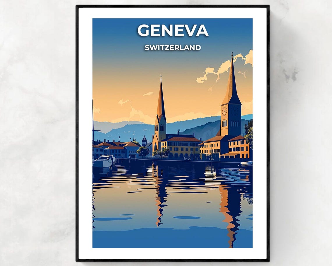 Geneva Travel Print Wall Art Geneva Switzerland City Print Geneva Travel Gift Geneva City Poster Travel Gift