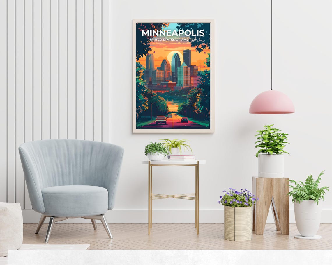 Minneapolis Sunset Skyline Through the Trees Poster Top Title - Image 2