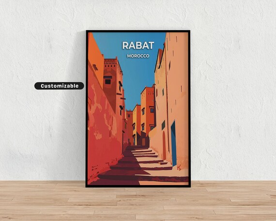 Rabat Morocco Red Alley Steps Blue Sky Vintage Travel Poster