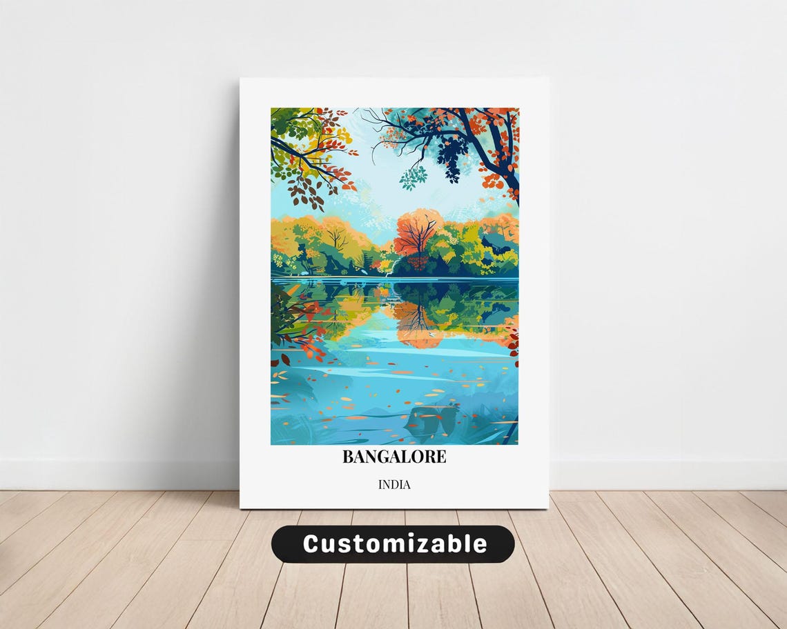 Bangalore India Autumn Forest Lake Mirror Reflection Scene Poster