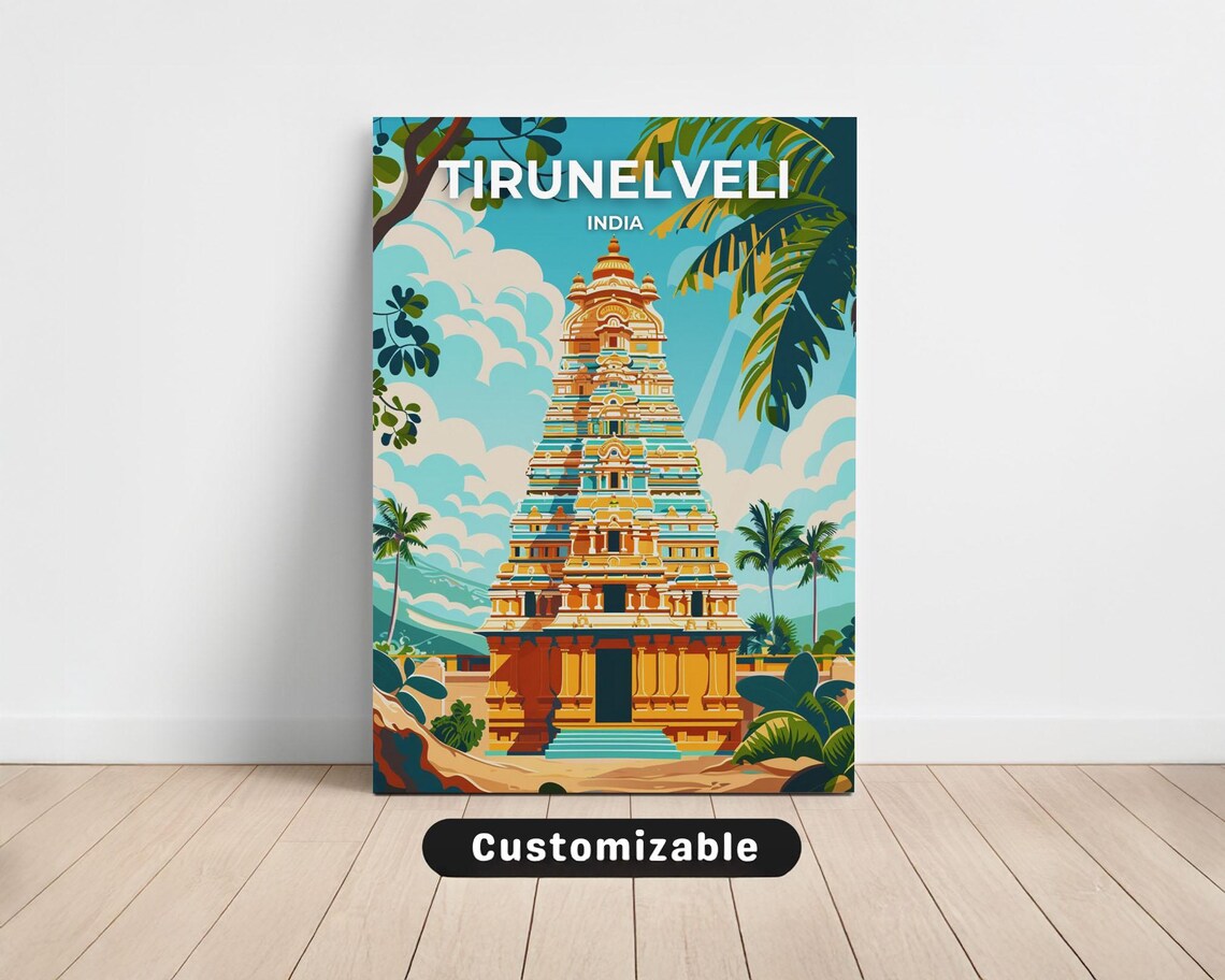 Tirunelveli India Travel Poster Golden Hindu Temple Gopuram Tower
