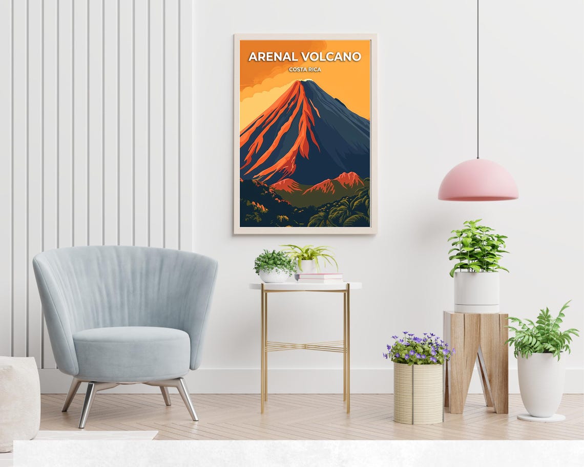 Arenal Volcano Costa Rica Poster with Glowing Lava Flows at Dusk - Image 2