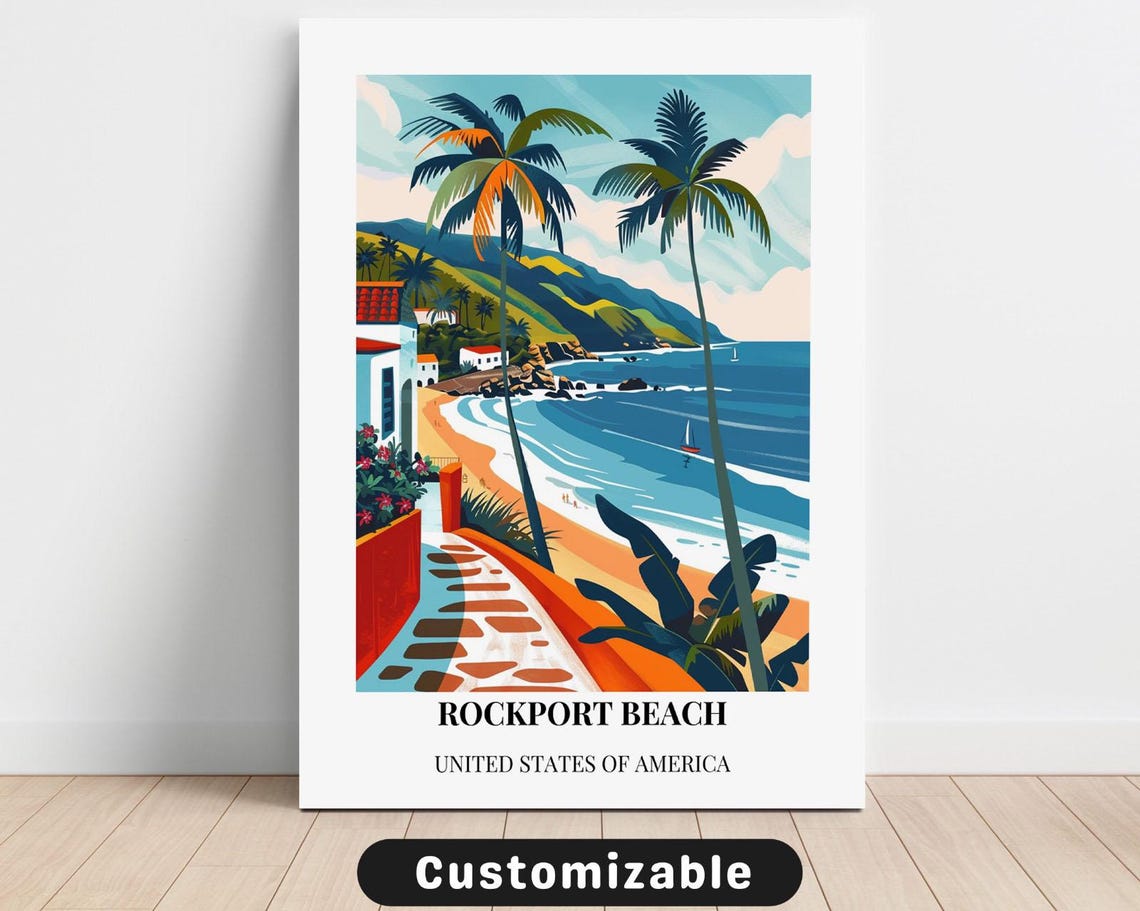 Sunny Coastal Rockport Beach Stone Path Ocean View Travel Poster