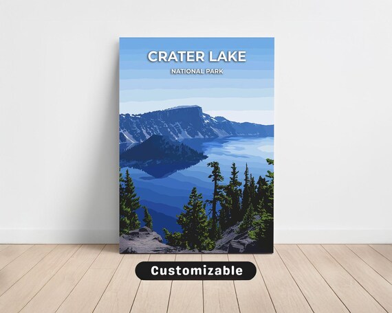 Crater Lake National Park Travel Poster Deep Blue Lake Pines Wall Decor