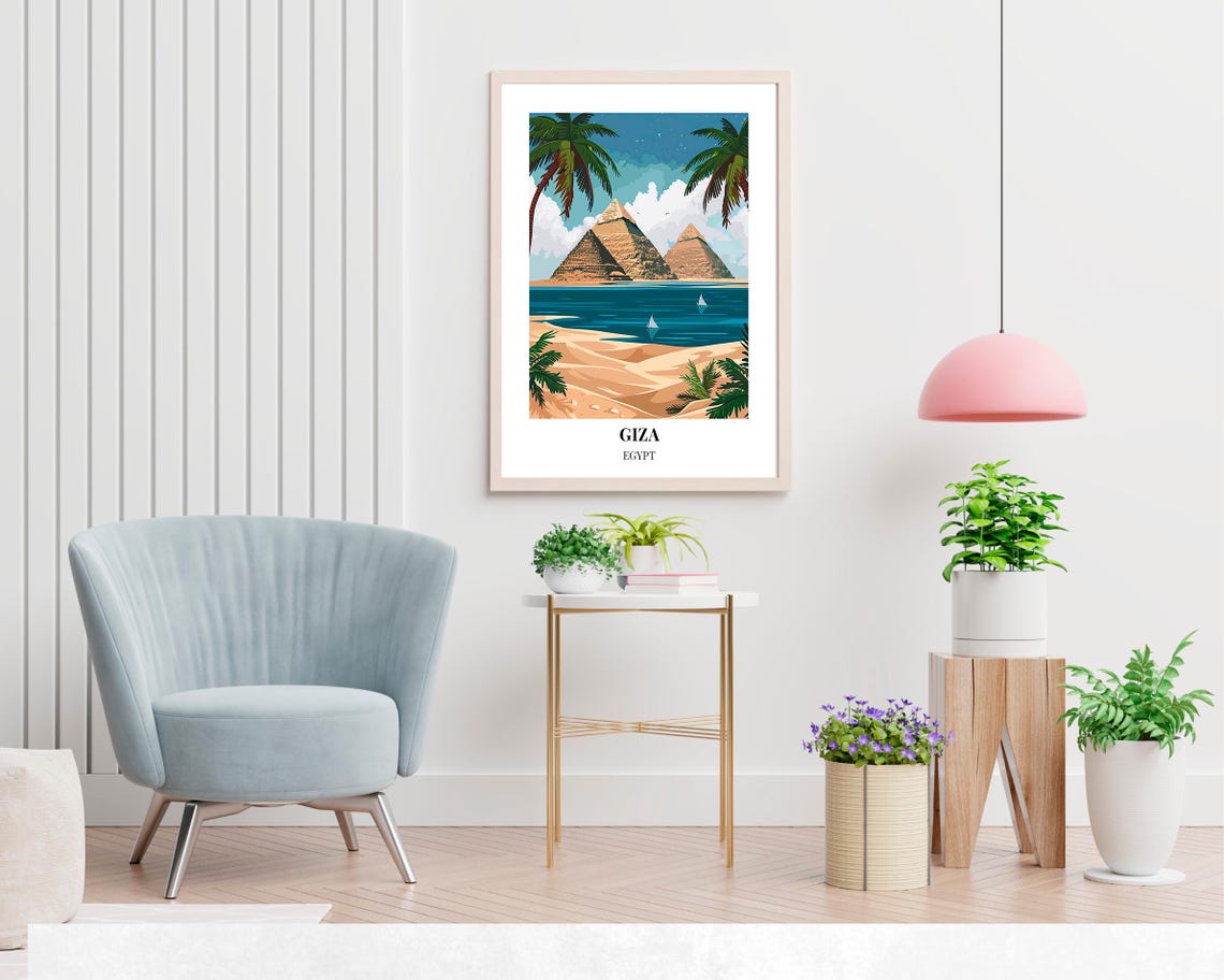 Giza Egypt Pyramids Palm Trees Desert Travel Poster for Travel Lovers - Image 2