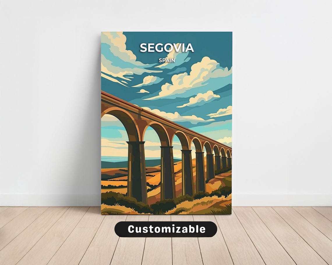 Segovia Spain Roman Aqueduct Sunset Arches Vintage Travel Poster