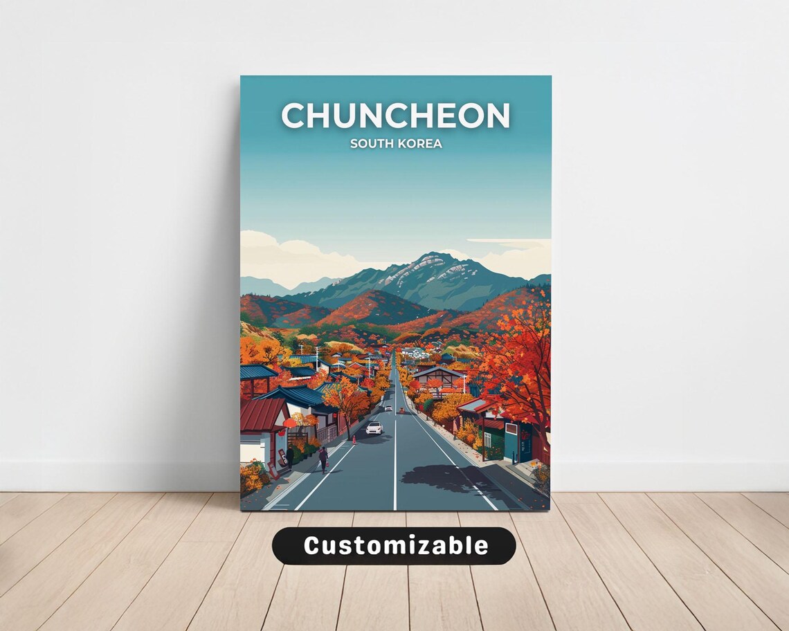 Chuncheon South Korea Autumn Mountain Street Fall Travel Poster