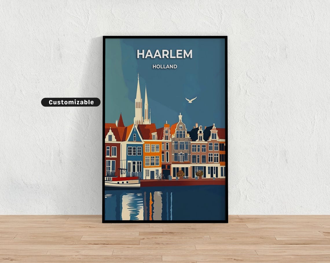 Haarlem Holland Waterfront Gabled Houses Church Spire Poster