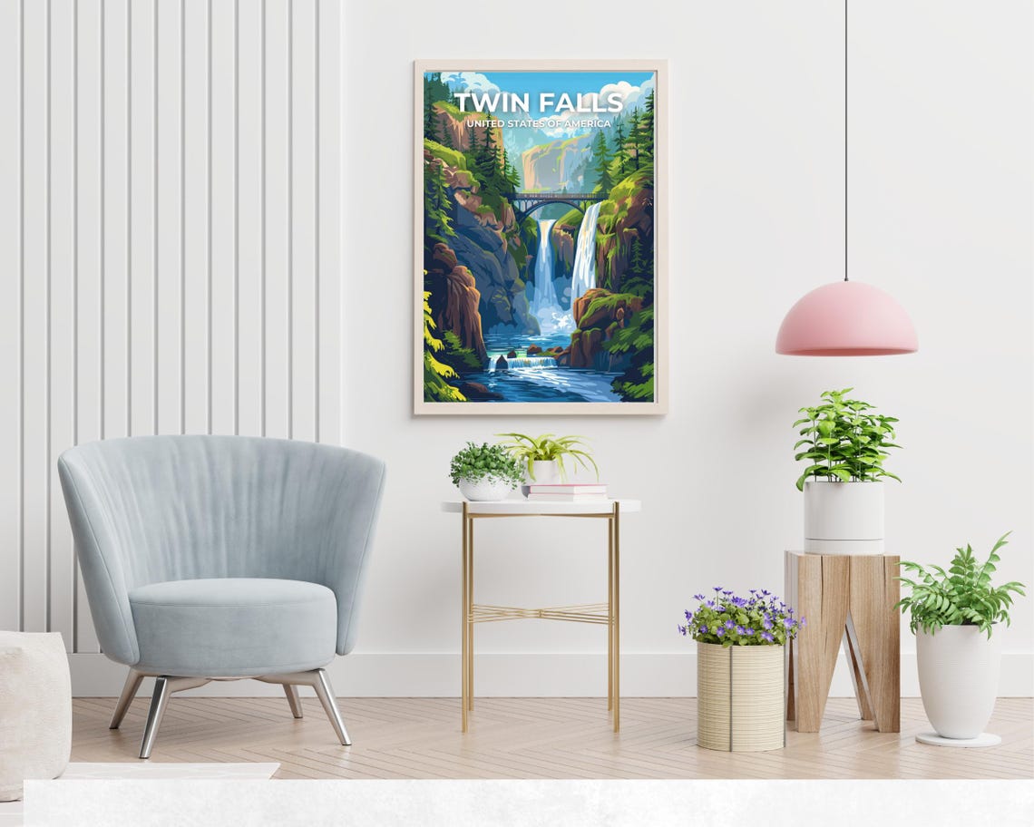 Twin Falls Waterfall Bridge Overlook Top Caption Travel Poster - Image 2