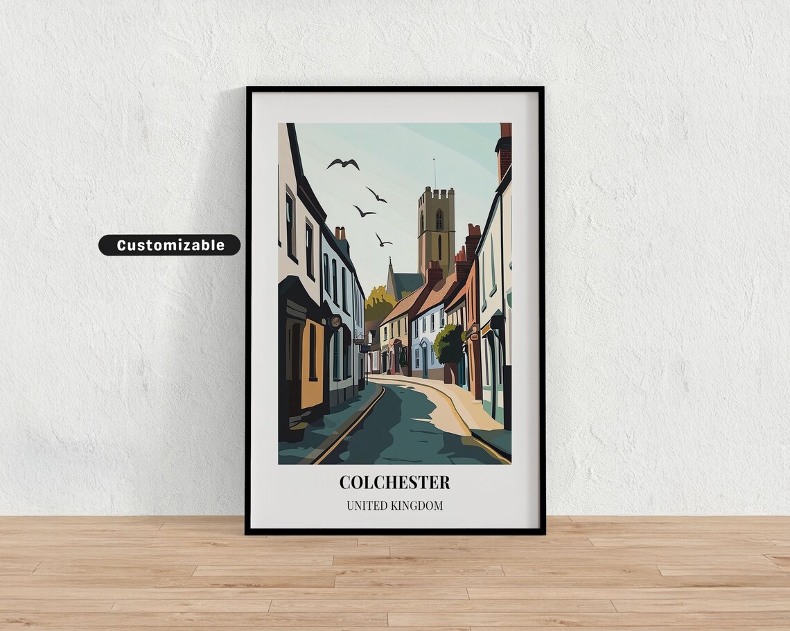 Colchester United Kingdom Historic Street Custom Travel Art Poster