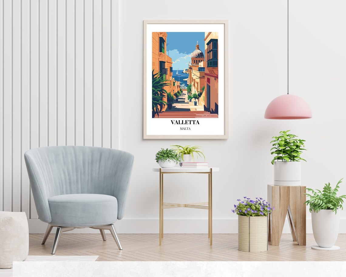 Valletta Malta Historic Street Sea View Vintage Travel Poster - Image 2