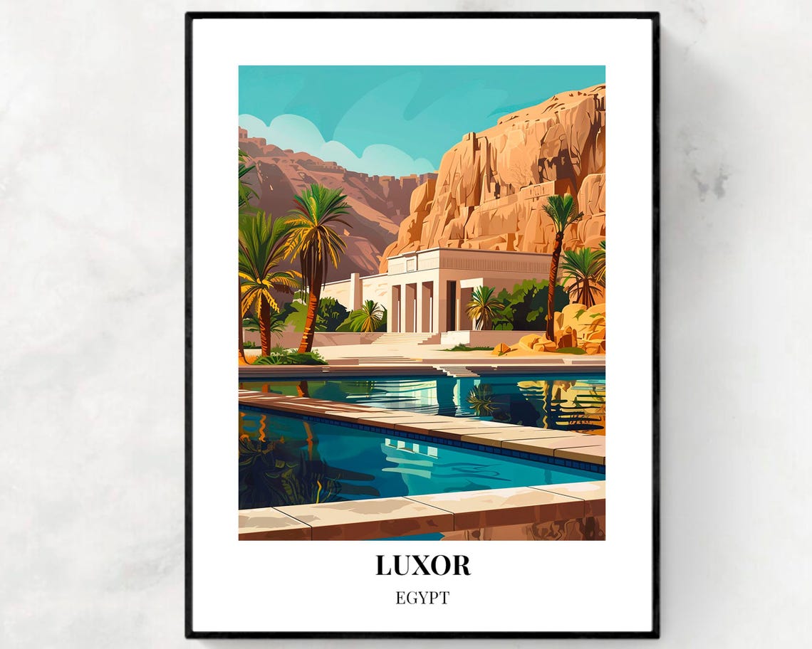 Luxor Egypt Ancient Temple Pool Travel Poster for Travel Lovers
