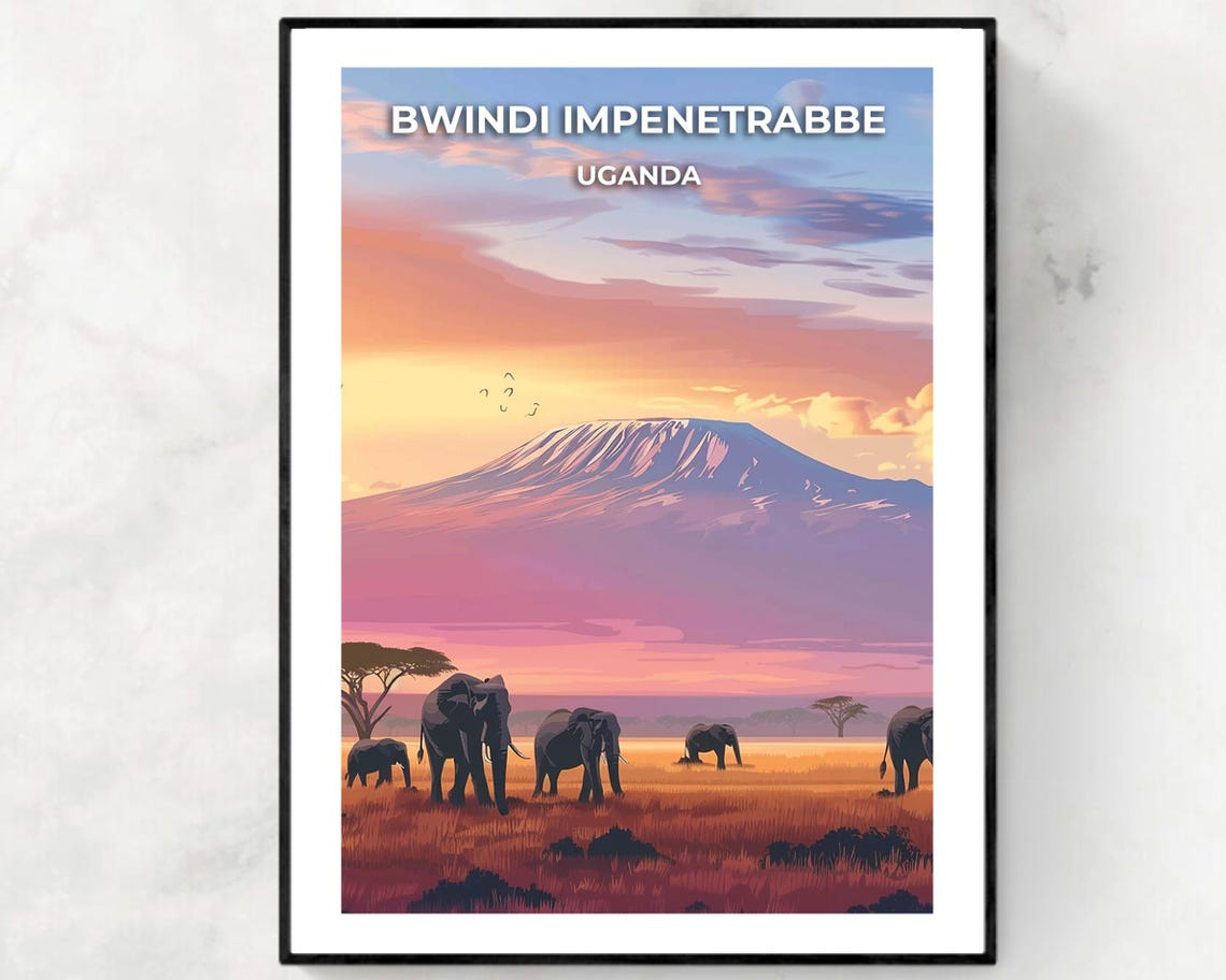 Bwindi Impenetrable Uganda Elephant Herd Sunset Safari Poster