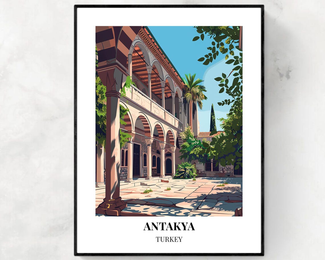 Antakya Historic Stone Arcade Courtyard Turkey Travel Poster