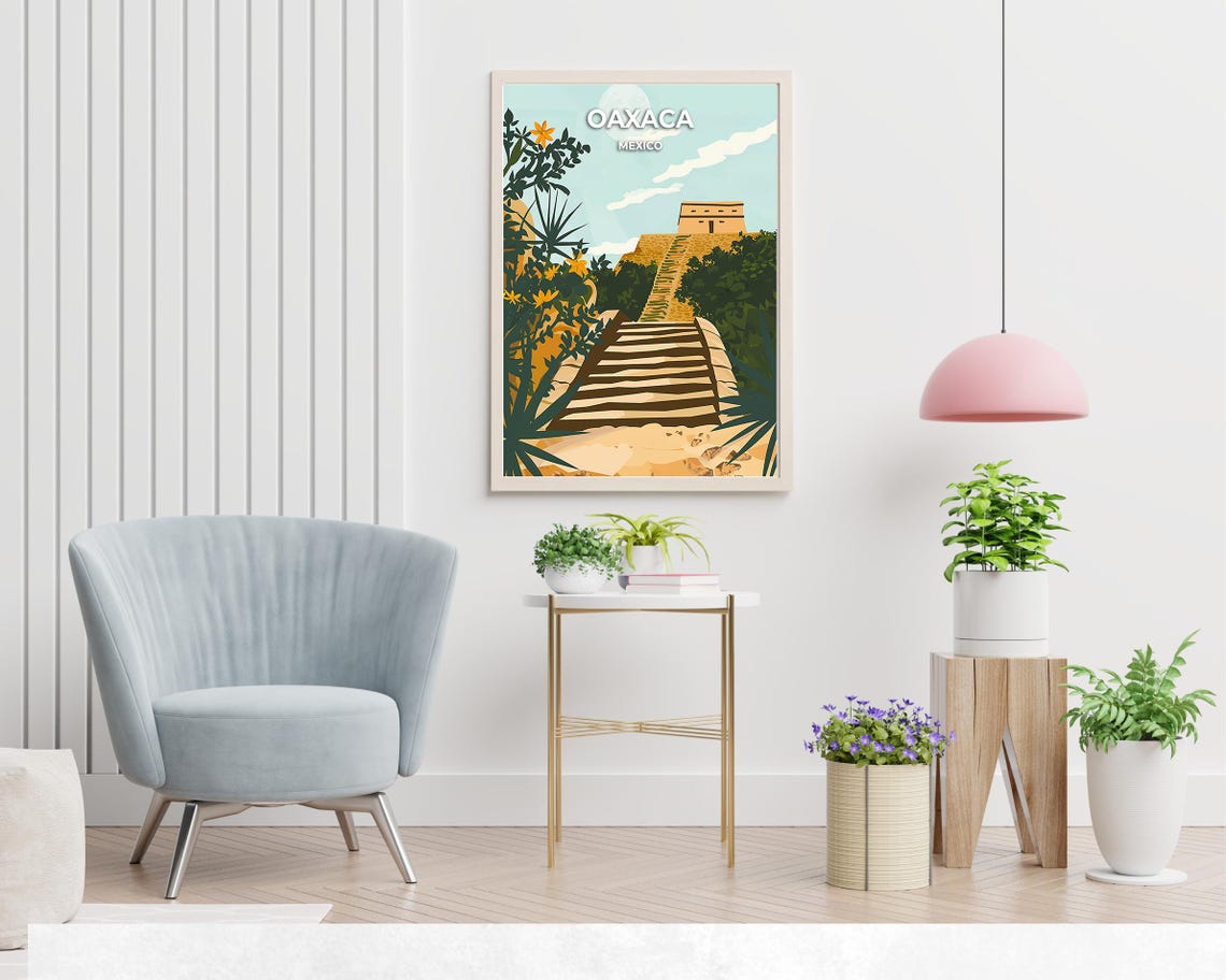 Oaxaca Mexico Monte Alban Pyramid Ancient Steps Flowers Poster - Image 2