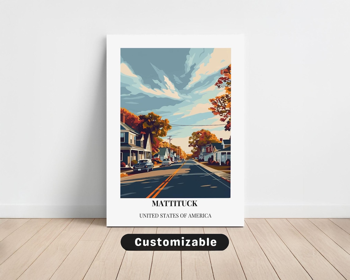 Mattituck USA Small Town Autumn Street Travel Style Art Poster