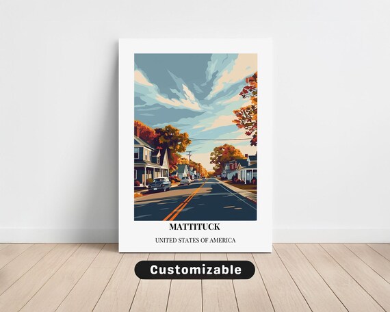 Mattituck USA Small Town Autumn Street Travel Style Art Poster
