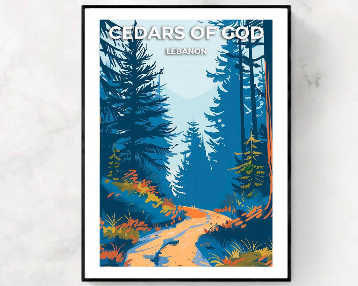 Cedars of God Lebanon Dusk Blue Cedar Silhouette Winding Trail Poster