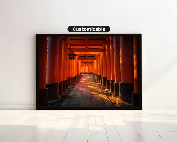 Path Through Torii Gate Tunnel In Golden Afternoon Light Japanese Wall Art Print Zen Asian Decor