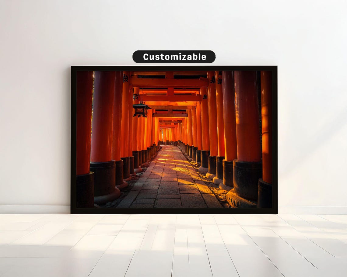 Path Through Torii Gate Tunnel In Golden Afternoon Light Japanese Wall Art Print Zen Asian Decor