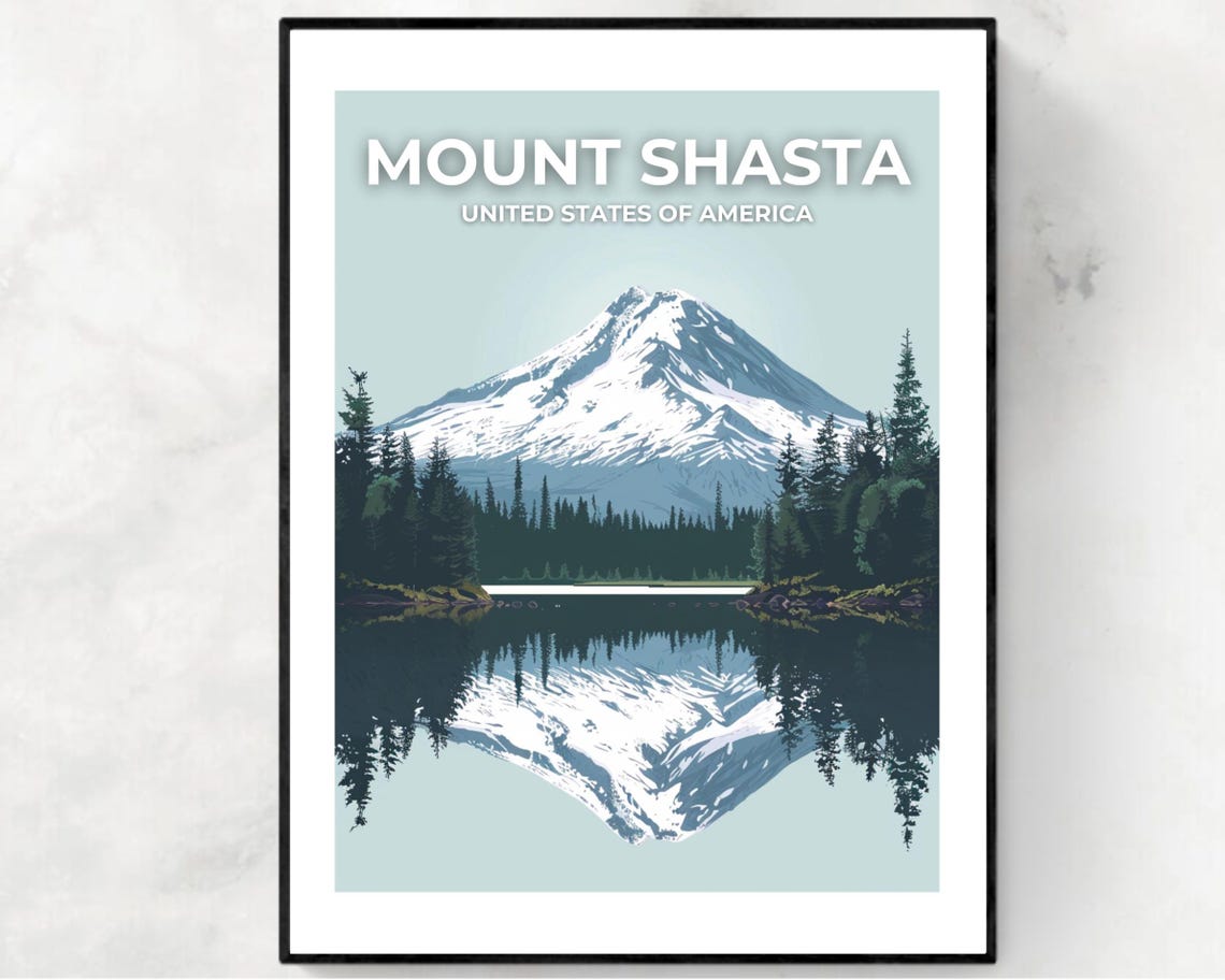 Mount Shasta California Snow Peak Mirror Lake Reflection Poster