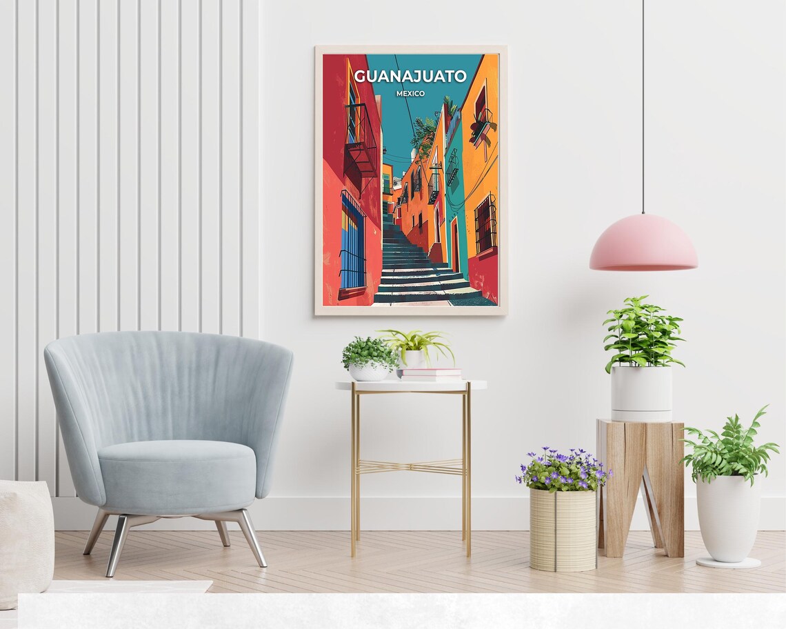 Guanajuato Mexico Colorful Colonial Alley Stairs Street Travel Poster - Image 2