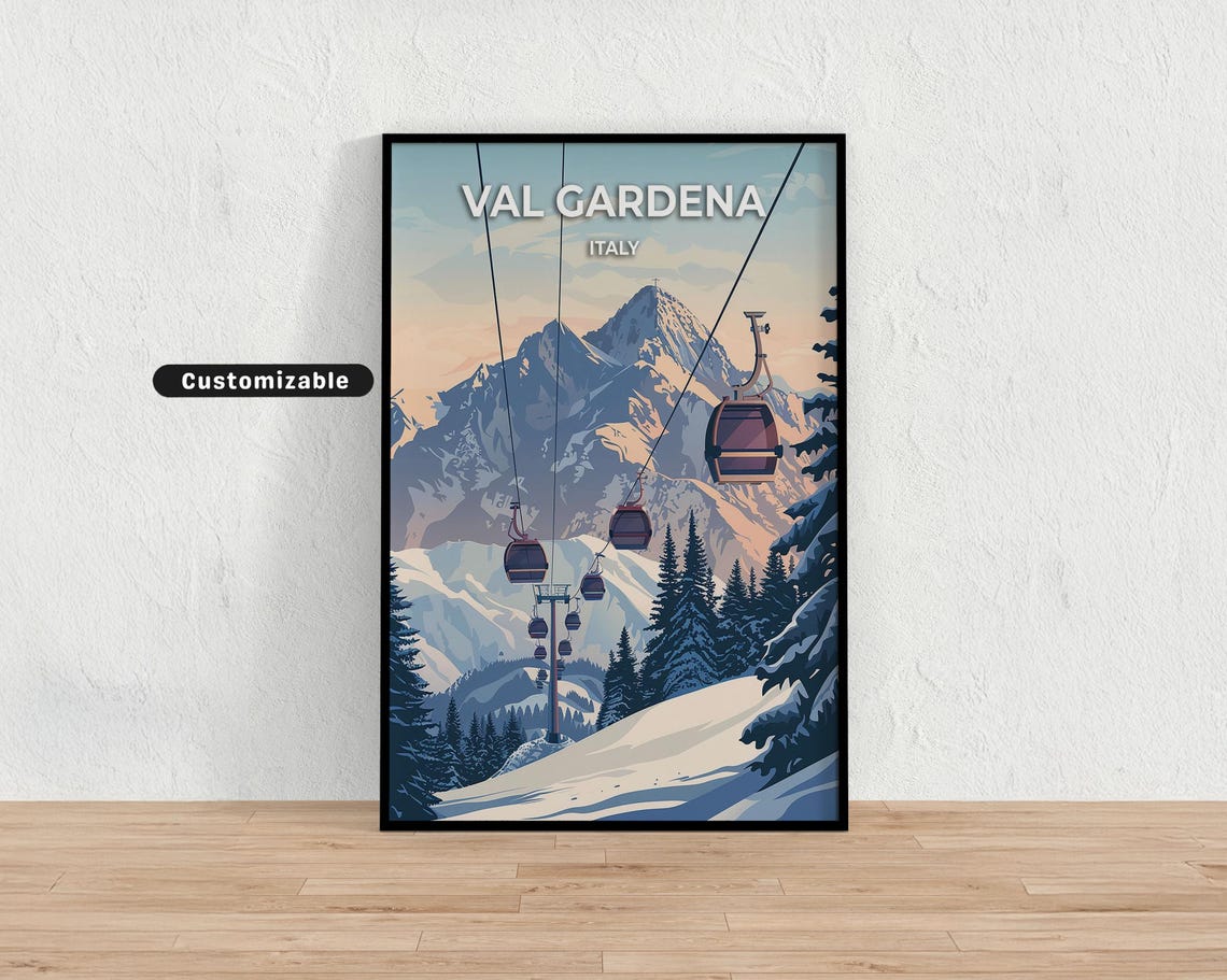 Val Gardena Italy Dolomites Snowy Gondola Mountain Ski Resort Poster
