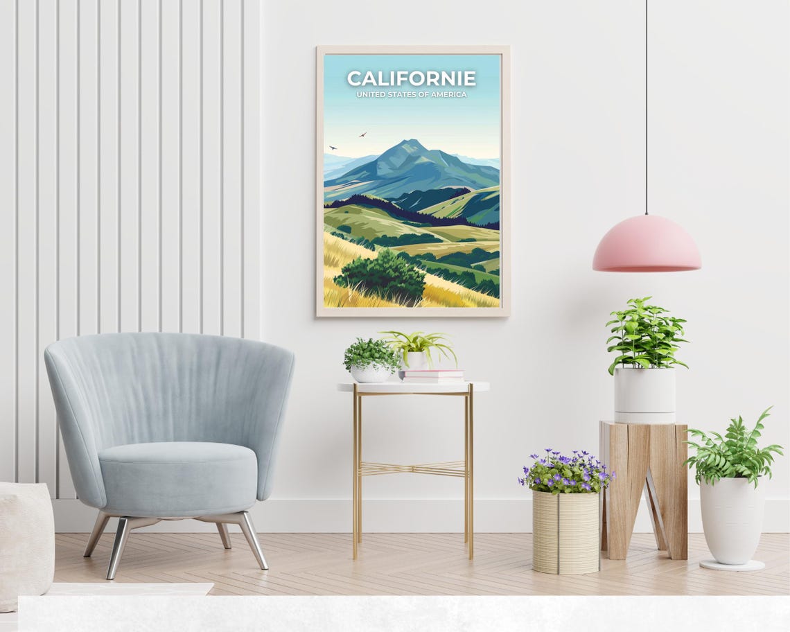 California Rolling Hills Mountain Landscape Poster Top Title - Image 2