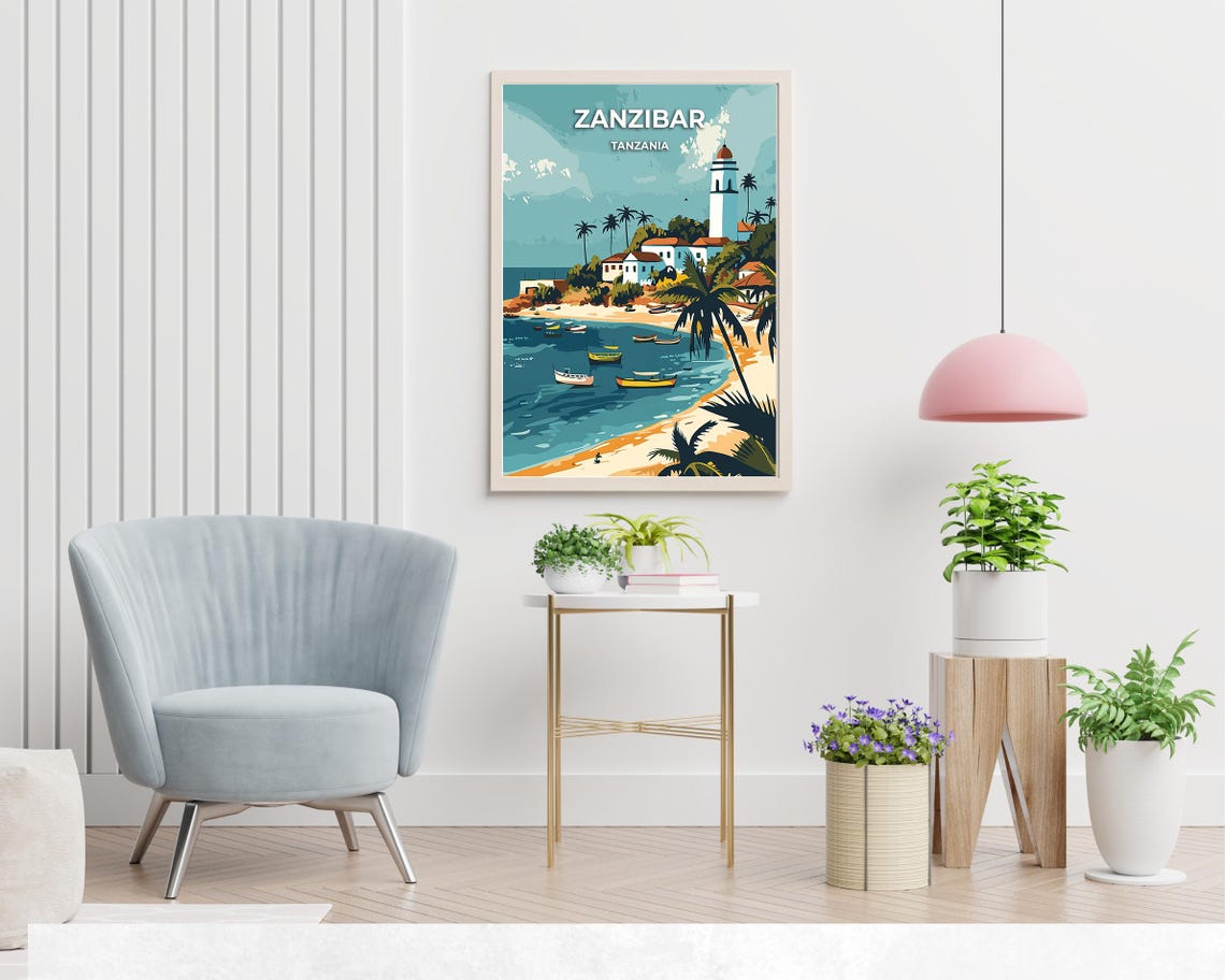 Zanzibar Tanzania Beach Boats Lighthouse Coast Travel Poster - Image 2