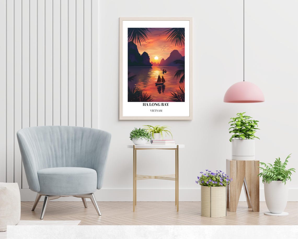 Ha Long Bay Vietnam Sunset Junk Boats Karst Peaks Travel Poster - Image 2