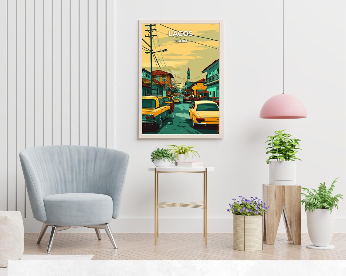 Lagos Nigeria Busy City Street Yellow Taxi Retro Urban Scene Poster - Image 2