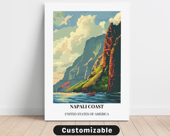 Napali Coast Vintage Travel Poster Tropical Sea Cliffs Ocean Art