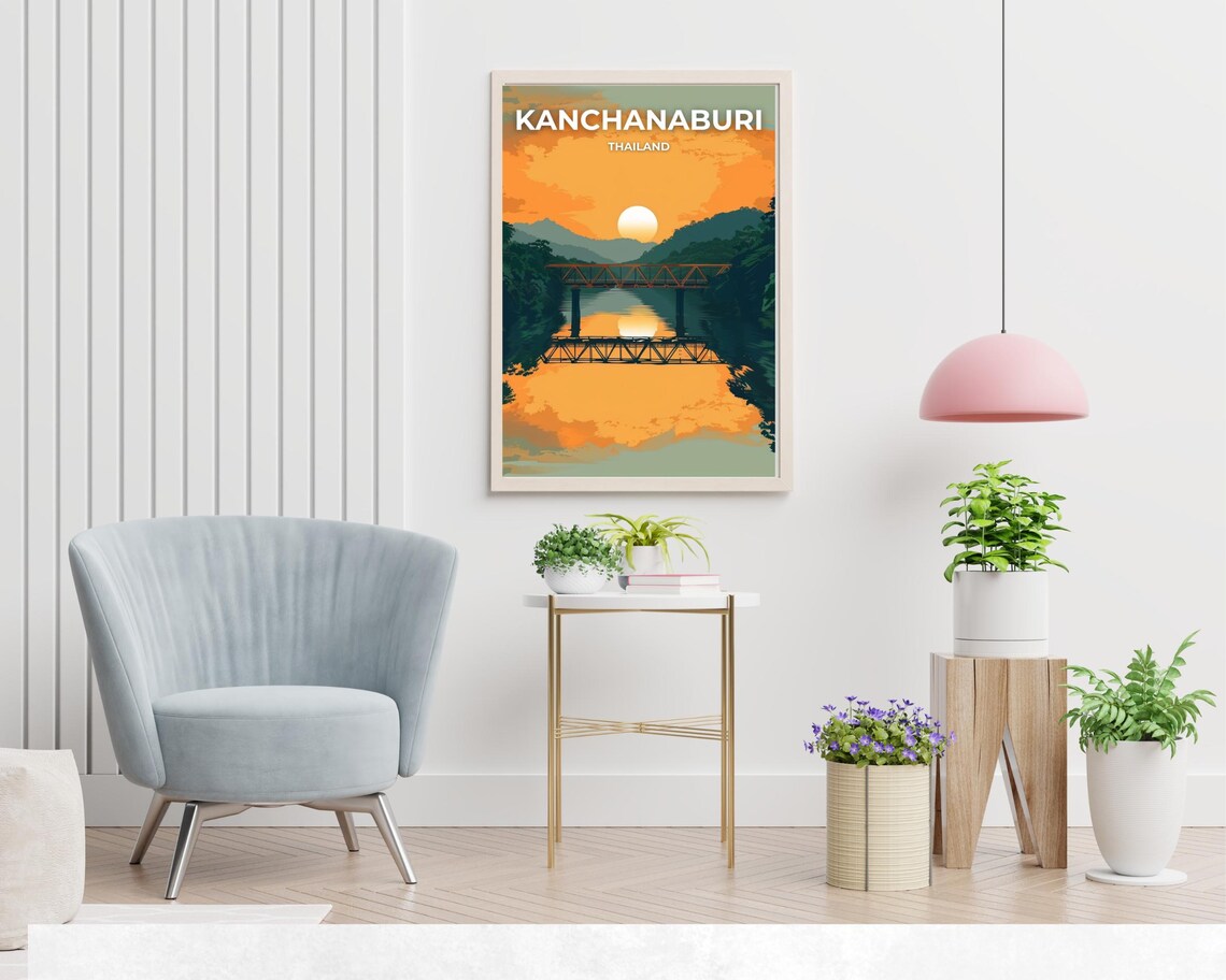 Kanchanaburi Bridge Over the River Kwai at Sunset Thailand Poster - Image 2