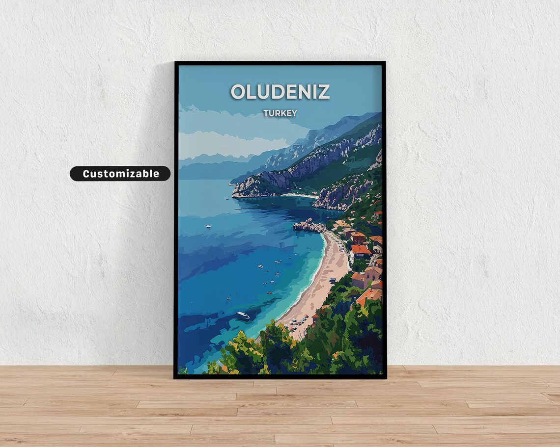 Oludeniz Turkey Blue Lagoon Beach Mountain Custom Travel Poster