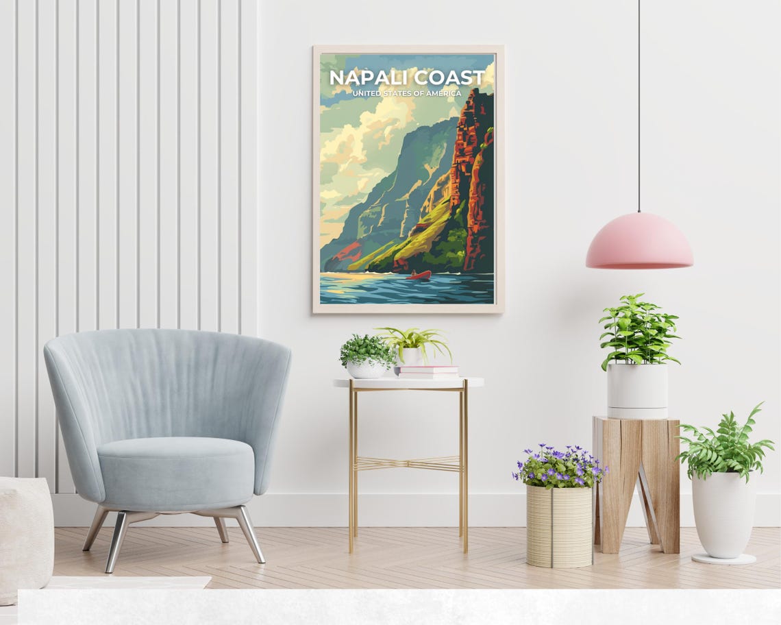 Napali Coast Cliffs Full Bleed Top Text Hawaiian Travel Poster - Image 2