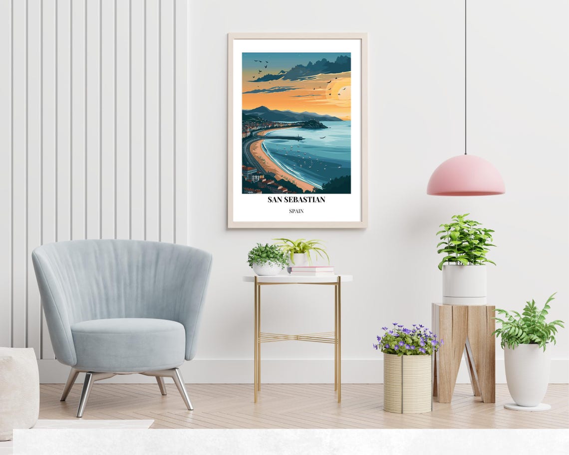 San Sebastian Spain Beach Bay Sunset View Vintage Travel Poster - Image 2