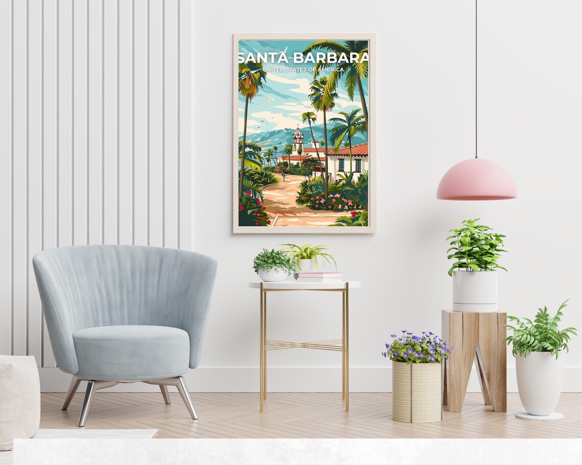 Santa Barbara Garden Full Bleed Top Text California Travel Poster - Image 2