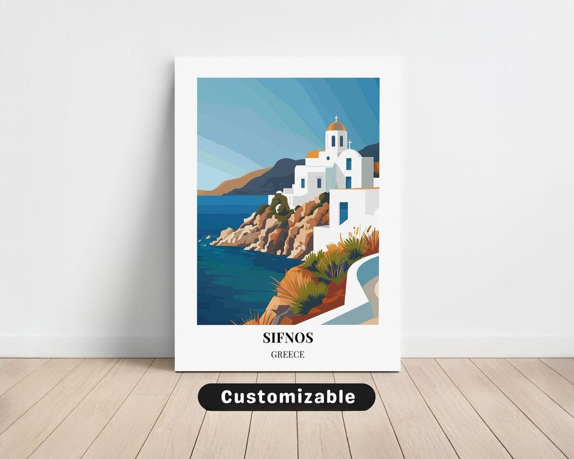 Sifnos Greece White Chapel Aegean Cliffside Island Travel Poster