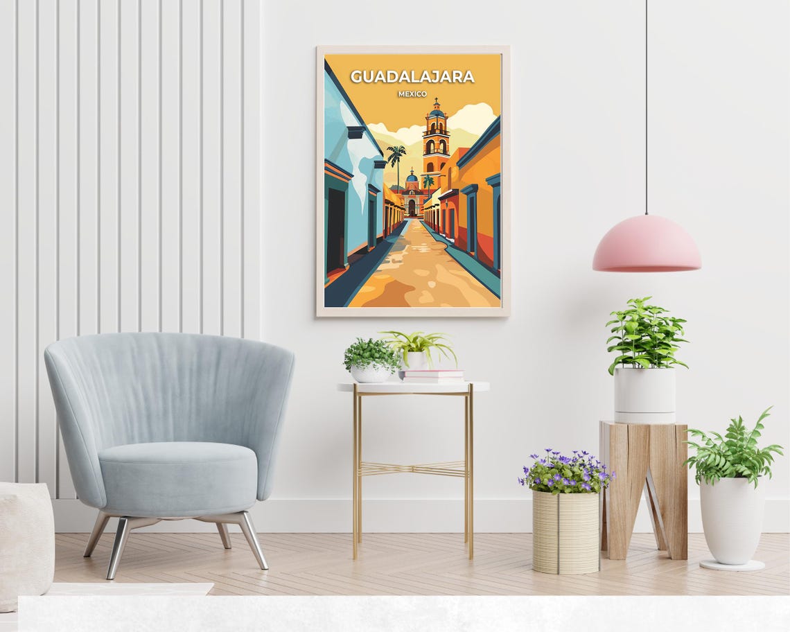 Guadalajara Mexico Colorful Colonial Street Church Tower Poster - Image 2