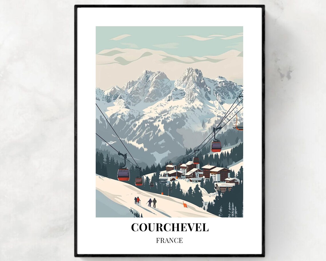 Courchevel France Ski Village Gondolas Beneath Snowy Peaks Poster