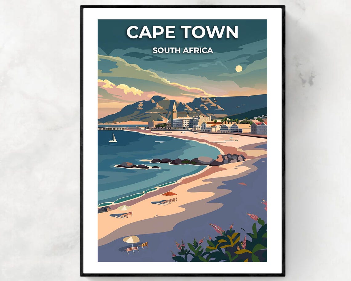 Cape Town South Africa Beach Table Mountain Evening Sky Art Poster