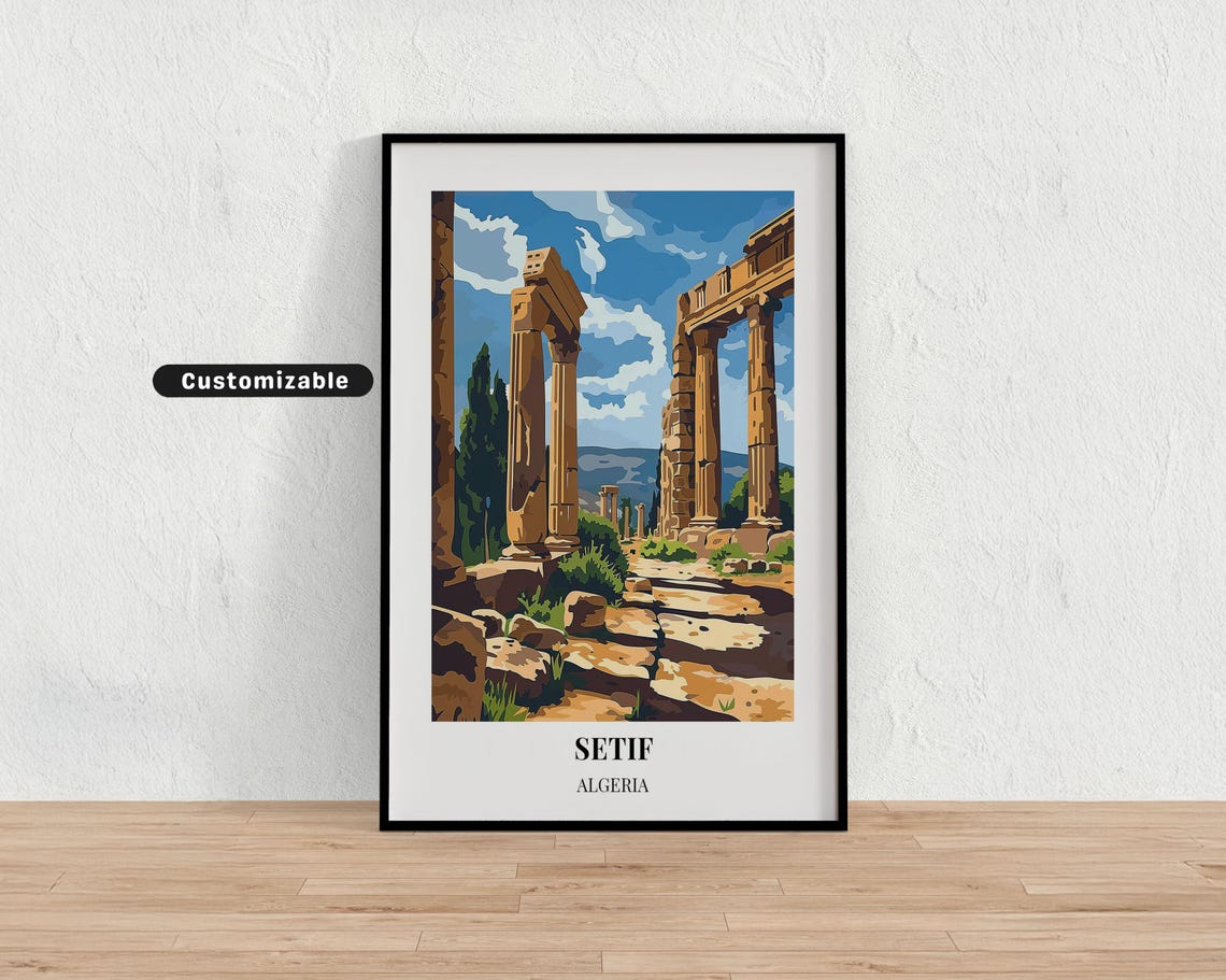 Setif Algeria Ancient Roman Ruins Columns Vintage Travel Poster