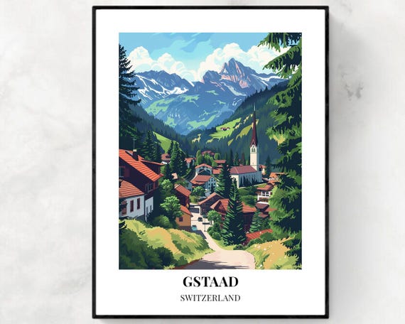 Gstaad Travel Print Gstaad Ski Poster Switzerland Ski Poster Gstaad Ski Resort Print